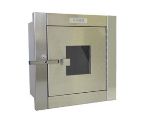 stainless steel pass thru box for pharmacy with glass doors|Carr SPT.